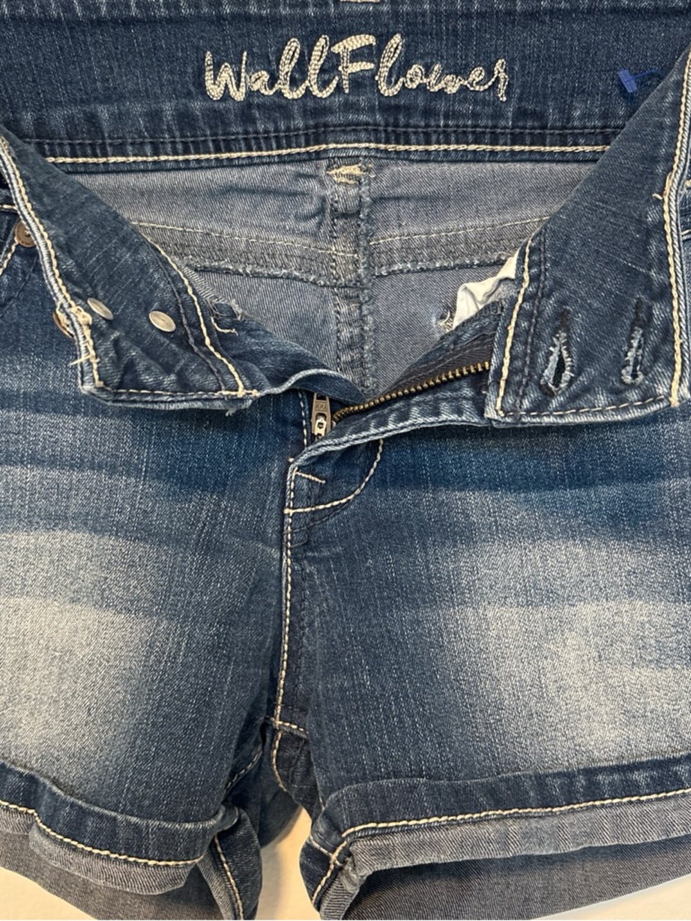 Wallflower Faded Blue Denim Jean Shorts